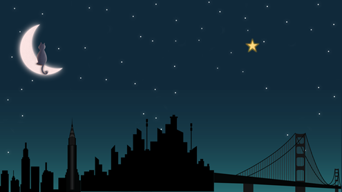 猫, 月, 夜空, 街, パソコン壁紙, 壁紙