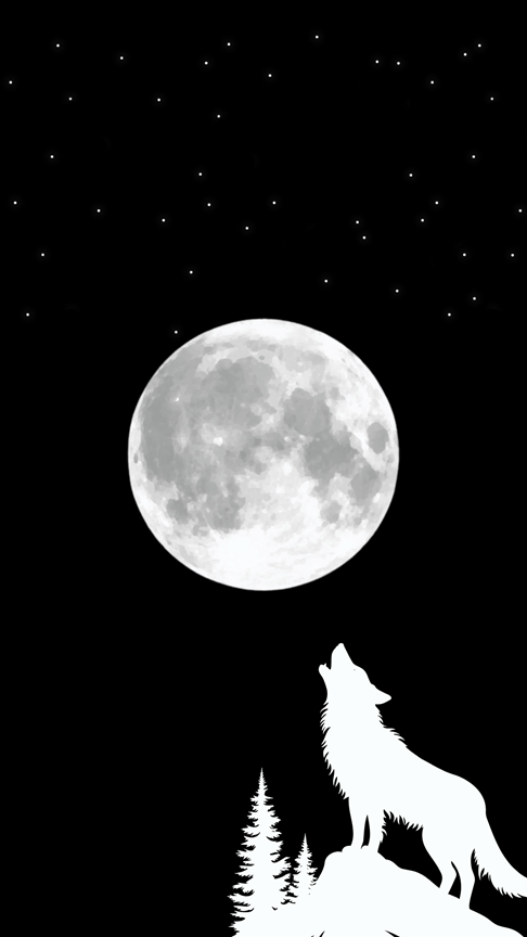 月, 狼, スマホ用壁紙, 壁紙